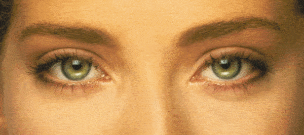 A close up of green eyes